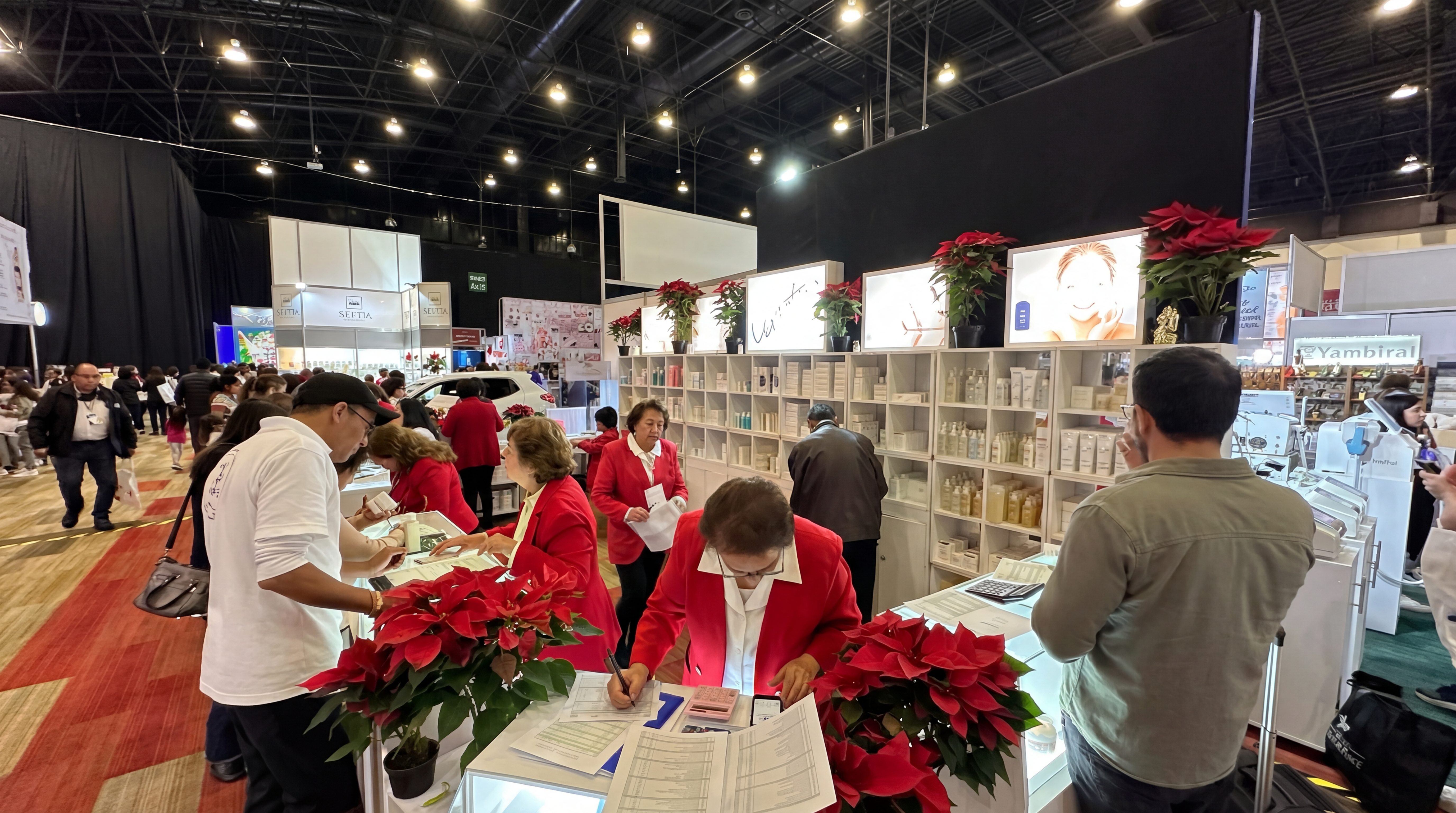 Pasillo principal de la Expo Cosmetología y Estética con asistentes recorriendo los stands de marcas líderes del sector